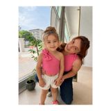 HEREN Kız Çocuk Pembe Fiyonklu Tek Omuz Crop Bluz %100 Pamuklu Fitilli Esnek Kumaş