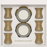 HERENCIA Hanedan Çay Seti, Geleneksel Türk Çay Bardağı ve Tabak Takımı, 12 Parça, Altın Desenli, Özel Misafir Sunumları İçin