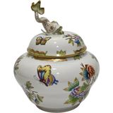 Herend 6094 Kraliçe Victoria El Boyama Balık Kapaklı Porselen Kavanoz - Çok Renkli - 1 Adet - 10 x 10 cm
