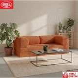 Herev Comfort 200 Sünger Kanepe Yıkanabilir Kadife Kumaşlı Minderli Koltuk - Turuncu