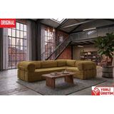 Herev KK300X200 Köşe Koltuktakımı Yıkanabilirkadife Kumaş Ikili Yatak Orjinal Sünger Şark Köşesi - Hardal - Sarı