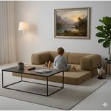 Herev Koltuk 160X160 Modüler Köşe Takımı Yıkanabilir Kadife Kumaş L Köşetakımı Sünger Kanepe Yataklı Koltuk - Haki - K160 160