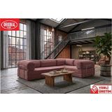 Herev Max 300X200 Kapalı Köşe L Tipi 50 Dns Süngerli Şark Köşe Koltuk - Pembe