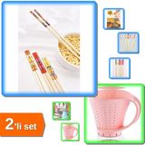 Hereveoyuncak 10 Çift Bambu Chopstick Çubuk Yemek Çubuğu + Sürahi Şeklinde Pirinç Yıkama Süzgeci - 2li Set M0P5U6