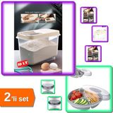Hereveoyuncak 10 Lt Sürgülü Kapaklı Erzak Un Bakliyat Saklama Kabı + 3 Bölmeli Pratik Kahvaltılık - 2li Set M6S6A9