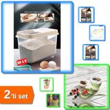 Hereveoyuncak 10 LT Sürgülü Kapaklı Saklama Kabı + Kaşıklı Meyve Hazneli Yoğurt Kabı 2li Set - C5LR2Q