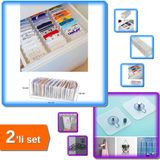 Hereveoyuncak 11 Gözlü Akordiyon Çekmece Düzenleyici + 3 Adet Yapışkanlı Mutfak Banyo Askı - 2li Set X4G4L2