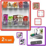 Hereveoyuncak 12 Adet Buzdolabı Içi Mini Düzenleyici Kutu + Esnek Musluk Lavabo Su Tutucu Matı - 2li Set B5E0S5