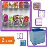 Hereveoyuncak 12 Adet Mini Buzdolabı Düzenleyici Kutu + Çok Amaçlı Dolap Içi Mavi Çizgili Kutu - 2li Set C2P5F0