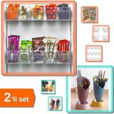Hereveoyuncak 12 Adet Mini Buzdolabı Içi Düzenleyici Kutu + Lale Figürlü Tezgah Üstü Kaşıklık - 2li Set A0Z7U1