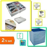 Hereveoyuncak 12 Bölmeli Ayakkabı Saklama Çantası Hurcu + Mavi Dolap Içi Çizgili Düzenleyici Kutu - 2li Set K4F8X3