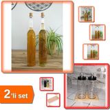 Hereveoyuncak 2 Adet Toskana Yağdanlık Sirkelik Şişe + Ahşap Yağdanlık Altlığı 2 Bölmeli Stand - 2li Set B4N8E3