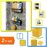 Hereveoyuncak 2 Adet Yapışkanlı Askılı Banyo Rafı Düzenleyici + Dolap İçi Düzenleyici Kutu Sarı - 2Li Set 5G7H2K