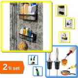 Hereveoyuncak 2 Adet Yapışkanlı Mutfak Rafı Düzenleyici + 1 Adet Şişe Ucu Damlalık Yağdanlık Tıpa - 2li Set L6V3K4