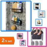 Hereveoyuncak 2 Adet Yapışkanlı Plastik Askılı Raf + Sihirli Su Emici Kaydırmaz Banyo Paspası - 2li Set M5Y2P1