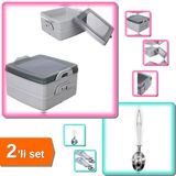 Hereveoyuncak 2 Katlı Kapaklı Saklama Beslenme Diyet Kabı + Dondurma Kepçesi - Pratik Kullanım - 2li Set B6K1C4