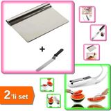 Hereveoyuncak 2 Parça Eğik Pasta Spatulası ve Metal Hamur Kesici Spatula + Karpuz Dilimleme Bıçağı - 2li Set C7H3J
