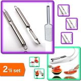 Hereveoyuncak 2 Parça Inox Soyacak ve Rende Paslanmaz Çelik + Karpuz Kavun Dilimleme Bıçağı - 2li Set L7J1A9
