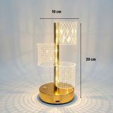 Hereveoyuncak 3 Parça Silindirik Kristal Ekose Kareli LED Masa Lambası – Gold Gövdeli, Dokunmatik, 3 Kademe Işık Ayarlı Şarjlı Dekoratif Lambaa