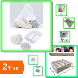 Hereveoyuncak 3 Parça Yıkama File Seti + Pratik 12 Bölmeli Organizer Çekmece Düzenleyici - 2li Set E2V0X5