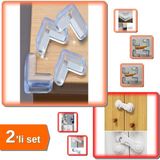 Hereveoyuncak 4 Adet Silikon Çocuk Koruma Köşe Koruyucu + 1 Adet Yapışkanlı Vidasız Kapak Kilidi - 2li Set J2X5U5
