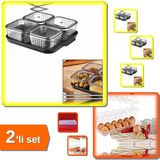 Hereveoyuncak 4 Bölmeli Akrilik Pratik Sızdırmaz Kapaklı Tepsili Kahvaltılık + Yumurta Saklama Kabı - 2li Set A1B2