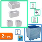 Hereveoyuncak 4 Parça Çekmece Düzenleme Kutu Organizer + Mavi Çizgili Dolap Içi Düzenleyici Kutu - 2li Set D1A6P8