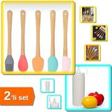 Hereveoyuncak 5 Adet Ahşap Saplı Renkli Silikon Spatula + Şeffaf Sos Şişesi 400 ml - 2li Set R6K8E4