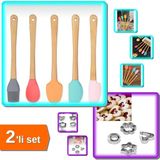 Hereveoyuncak 5 Adet Ahşap Saplı Silikon Spatula + 12 Adet Kek Kalıbı - Bisküvi Kalıbı - Fondan - 2li Set 4GY9RA