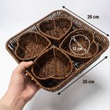 Hereveoyuncak 5 Parça,4 Kalp Formlu Plastik Rattan Sunum ve Kahvaltı Seti-Bölmeli Çerezlik ve Meyvelik-Doğal Hasır Görünümlü Tepsi ve Sunumm Tabakları