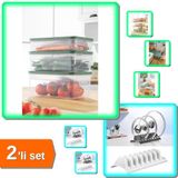 Hereveoyuncak 5lt Vakumlu Mikrodalga Buzluk Saklama Kabı + 2 Adet 8 Bölmeli Tencere Kapak Rafı - 2li Set ABC123