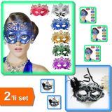 Hereveoyuncak 6 Adet Hologramlı Balo Venedik Parti Maskesi + 1 Adet Dantelli İnci İşlemeli Taşlı Maske - 2li Set