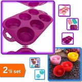 Hereveoyuncak 6 Adet Muffin Kek Kalıbı + 6 Bölmeli Silikon Muffin Kek Kalıbı - 2li Set ABC456