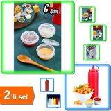 Hereveoyuncak 6 Adet Yelpaze Kapaklı Şeffaf Mini Sosluk + Ketçap Şişesi 1000 ml Kırmızı - 2li Set N1P9W0