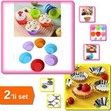 Hereveoyuncak 6 Adet Yıkanabilir Mini Tırtıklı Muffin + 6 Adet Paslanmaz Çelik Metal Kek Kalıbı - 2li Set N3S8A7