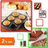 Hereveoyuncak 6 Bölmeli Muffin Kek Kalıbı + Silikon Dubai Çikolata Kalıbı - 2li Set A0M5W5