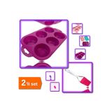 HerEveOyuncak 6 Bölmeli Silikon Muffin Kek Kalıbı + Yuvarlak Uçlu Silikon Yumurta Fırçası - 2li Set F3K0V4