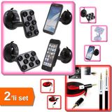 Hereveoyuncak Araç İçi Telefon Tablet Döner Başlıklı 8 Vantuzlu Tutucu + Aux Kablosu 100 cm - 2li Set D3M2W5