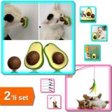 Hereveoyuncak Avokado Kedi Nanesi Cat Oyun Topu + Kedi Oltası - Peluş Toplar - Eğlenceli 2li Set 6PSN5N