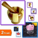 Hereveoyuncak Bambu Havan (Ahşap) Büyük + Narenciye Sıkacağı 300 ml - Pratik Mutfak Seti DEF789