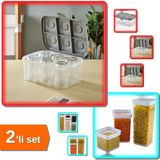 Hereveoyuncak Bardak Taşıma Kutusu Şeffaf 6 Bardak Kapasiteli + Vakumlu Kare Saklama Kabı 1 Litre - 2li Set V7Y5X5
