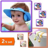HerEveOyuncak Bebek Banyo Şapkası Düğmeli Kulaklıklı Mavi + 1 Adet Mantar Tasarım Tuvalet Kaldırıcı - 2li Set B8E9