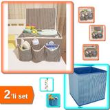 Hereveoyuncak Bebek Beşik Başucu Düzenleyici Organizer + Mavi Çizgili Dolap Içi Kutu 2li Set - Düzenli Alanlar Tm9