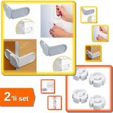 Hereveoyuncak Bebek Çocuk Güvenlik Çekmece Kendiliğinde Yapışkanlı Köşe Kilidi + 4 Adet Priz Kapağı - 2li Set H0W4