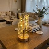 Hereveoyuncak Çapraz Kavisli Kristal Altın Toz Model LED Masa Lambası – Gold Gövdeli, Dokunmatik, 3 Kademe Işık Ayaarlı Şarjlı Dekoratif Lamba