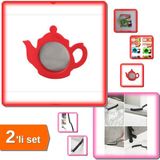 Hereveoyuncak Çay Süzgeci Demlik Şeklinde + Kavisli Ince Kıl Detaylı Temizlik Fırçası Banyo Mutfak - 2li Set J3H0B