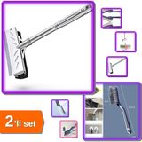 Hereveoyuncak Çekçekli Pratik Cam Silme Aparatı Kısa + Cımbızlı Fırça Banyo Klozet Temizleme Aparatı - 2li Set M8F