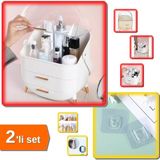 Hereveoyuncak Çekmeceli Kozmetik Organizer Beyaz + Geçmeli Klips Eşya Sabitleme Askısı 6 Adet - 2li Set J0F1C4