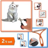 Hereveoyuncak Çelik Uçlu Kedi Köpek Tırnak Makası Kaymaz + Çift Taraflı Tiftiği ve Tüy Toplama Aleti - 2li Set B8Y