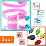 Hereveoyuncak Çıngıraklı Silikon Kedi Köpek Tassması + Kedi Oyuncağı Çek Bırak Fare - Eğlenceli 2li Set CNGV82